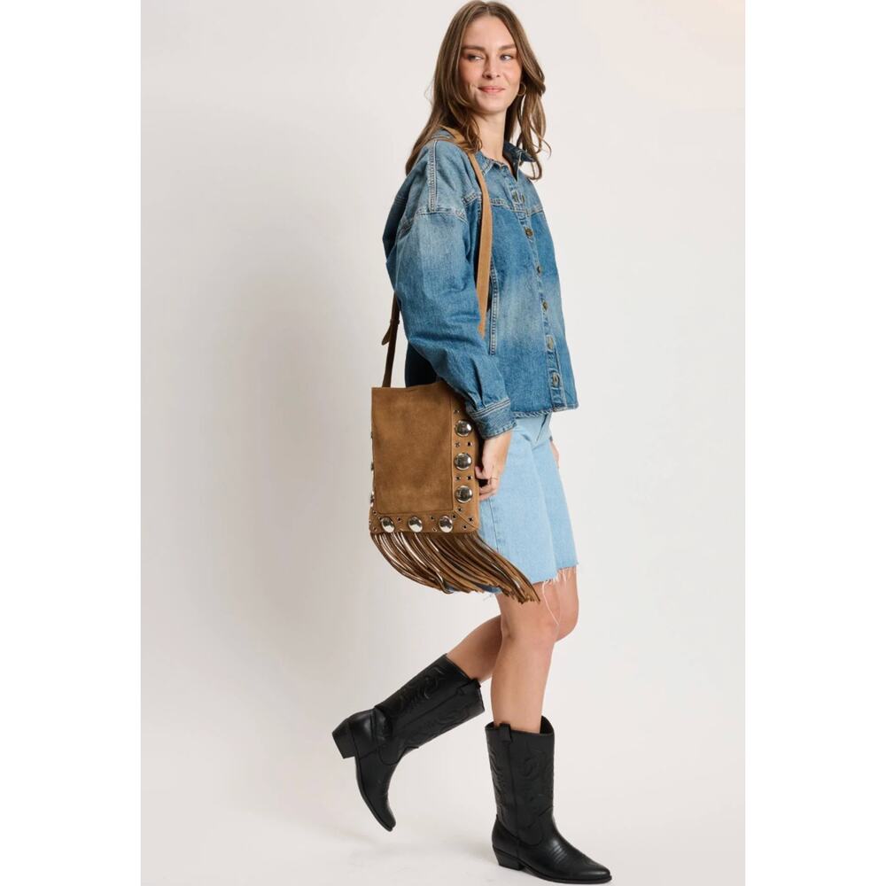 Moda Luxe Courtney Fringe Forward Crossbody BROWN NWT - Picture 2 of 6